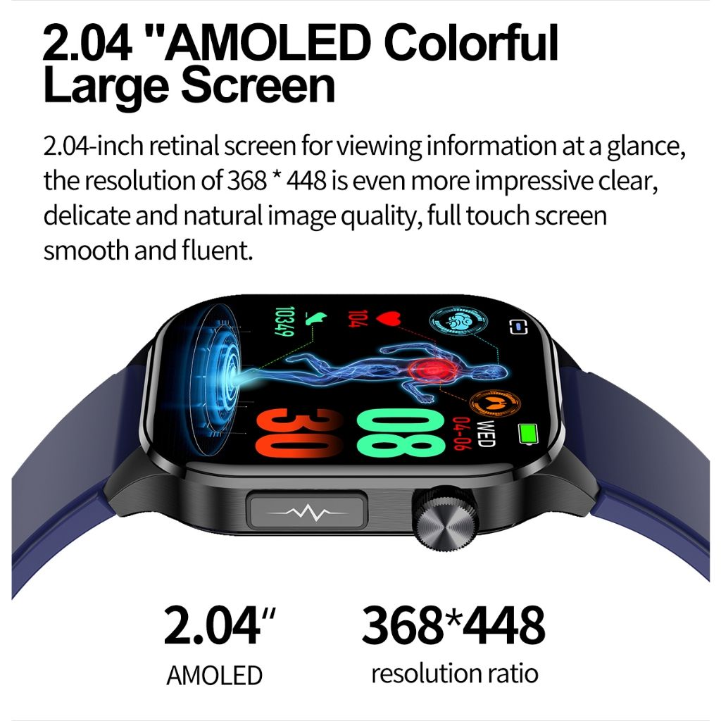 ET580 Smart Watch New Style AMOLED Screen Innovative Test Blood Sugar Temperature Heart Rate Body Fat Exercise Pedometer Smartwatch for Woman Men Smartwatch PU Leather Waterproof Unisex Sports Watches