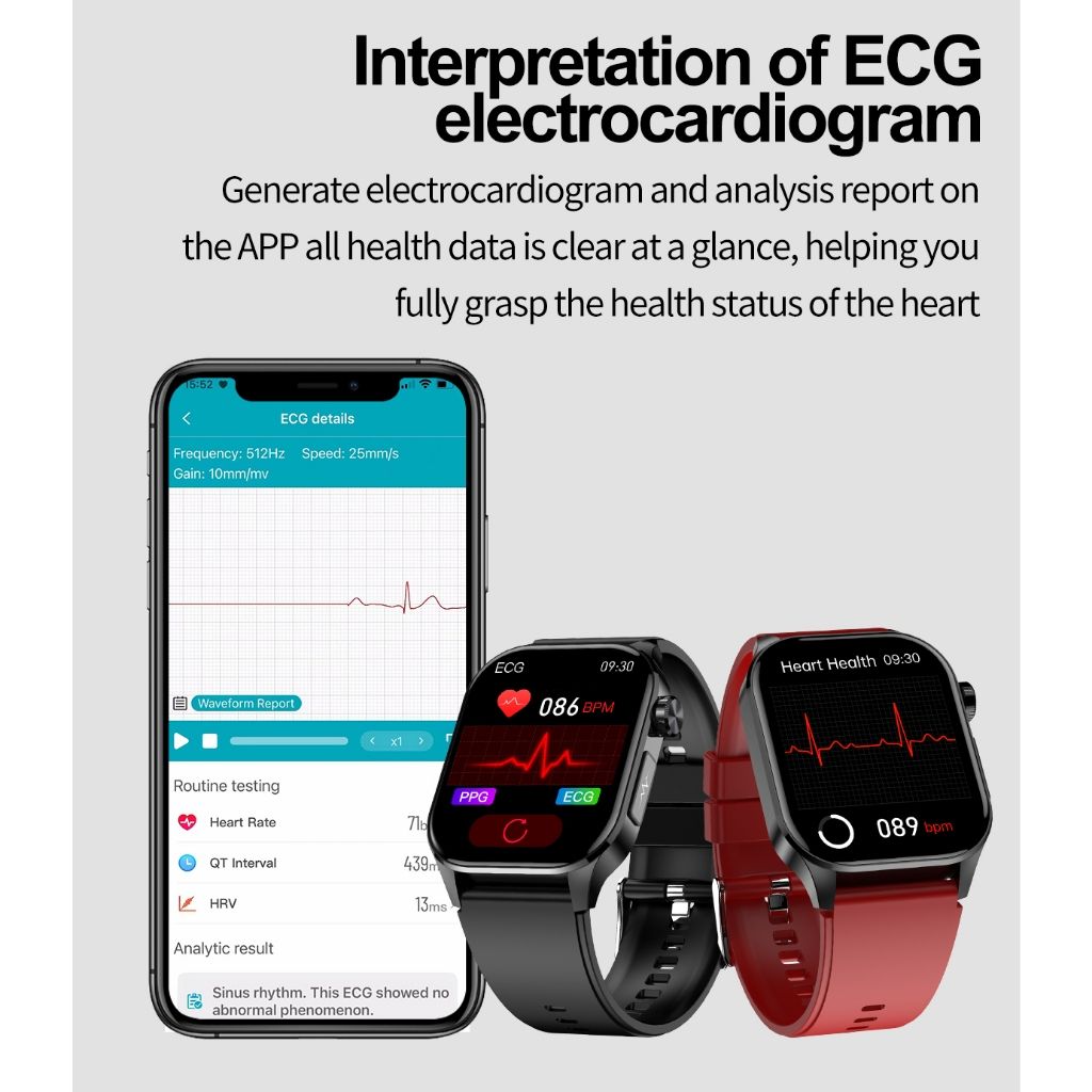 ET580 Smart Watch New Style AMOLED Screen Innovative Test Blood Sugar Temperature Heart Rate Body Fat Exercise Pedometer Smartwatch for Woman Men Smartwatch PU Leather Waterproof Unisex Sports Watches
