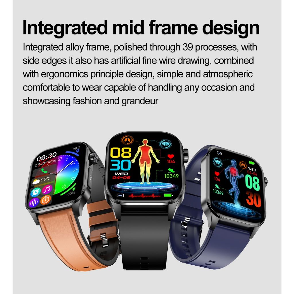 ET580 Smart Watch New Style AMOLED Screen Innovative Test Blood Sugar Temperature Heart Rate Body Fat Exercise Pedometer Smartwatch for Woman Men Smartwatch PU Leather Waterproof Unisex Sports Watches