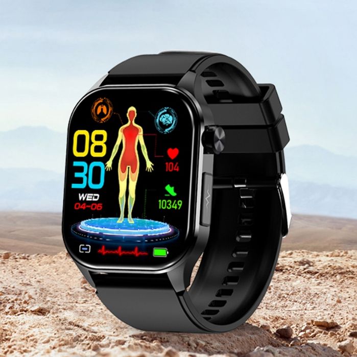 ET580 Smart Watch New Style AMOLED Screen Innovative Test Blood Sugar Temperature Heart Rate Body Fat Exercise Pedometer Smartwatch for Woman Men Smartwatch PU Leather Waterproof Unisex Sports Watches