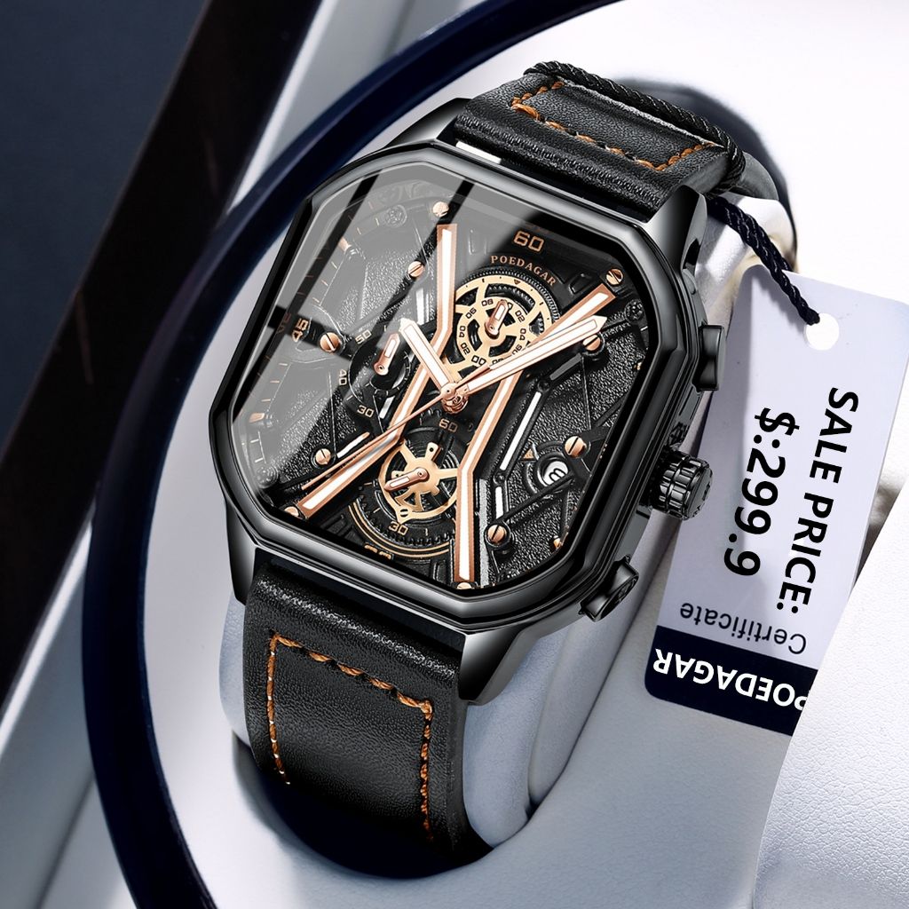 Poedagar Business Casual Quartz Watch Analog Fashion Genuine Men's Watch Stainless Steel PU Leather Strap Luminous Calendar Waterproof mens watch watch for men water proof original Watches for man 922