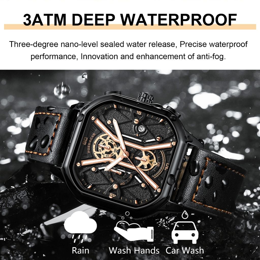 Poedagar Business Casual Quartz Watch Analog Fashion Genuine Men's Watch Stainless Steel PU Leather Strap Luminous Calendar Waterproof mens watch watch for men water proof original Watches for man 922