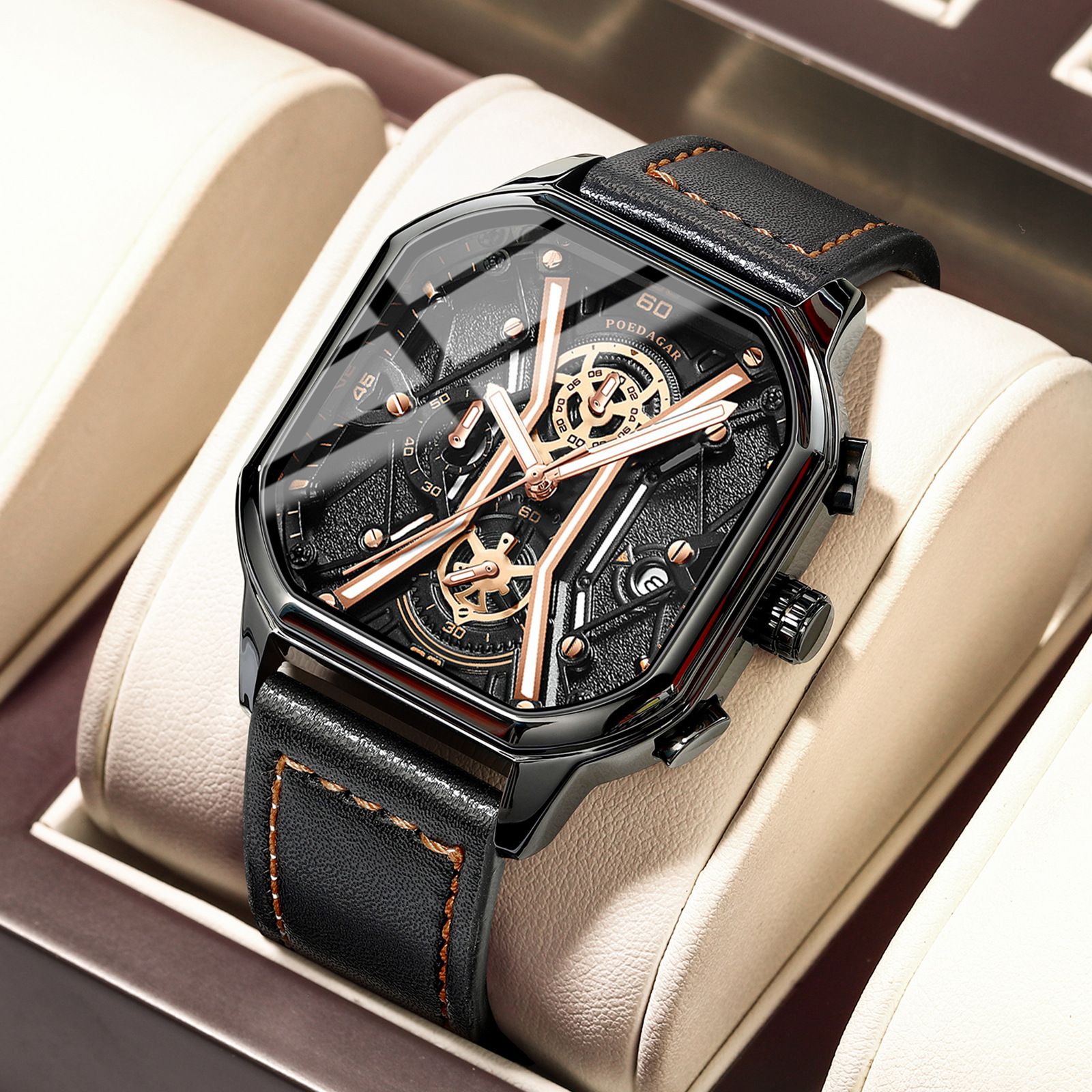 Poedagar Business Casual Quartz Watch Analog Fashion Genuine Men's Watch Stainless Steel PU Leather Strap Luminous Calendar Waterproof mens watch watch for men water proof original Watches for man 922