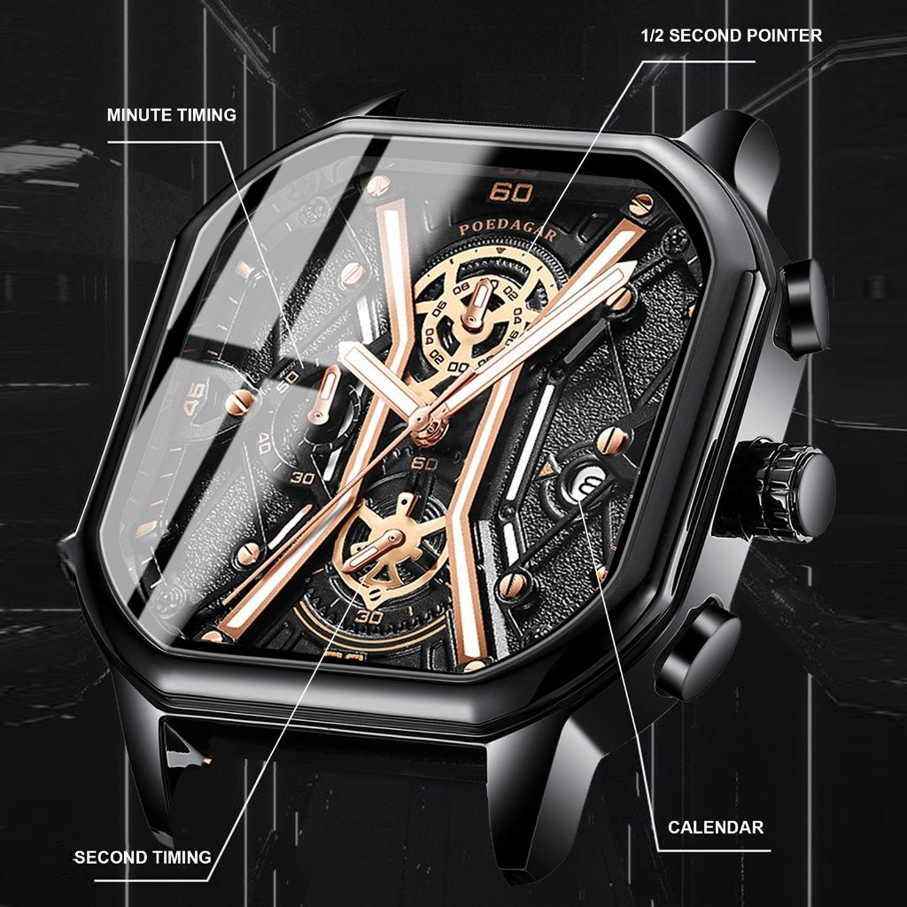 Poedagar Business Casual Quartz Watch Analog Fashion Genuine Men's Watch Stainless Steel PU Leather Strap Luminous Calendar Waterproof mens watch watch for men water proof original Watches for man 922
