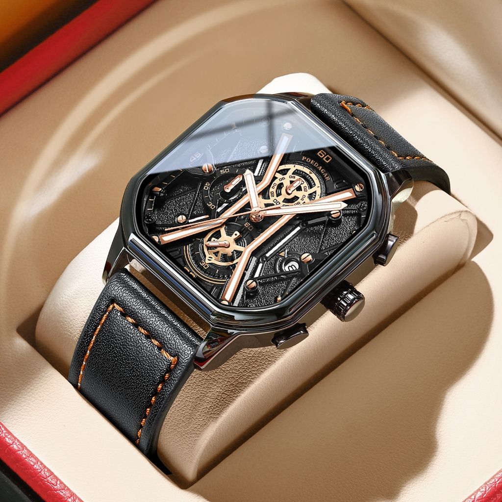 Poedagar Business Casual Quartz Watch Analog Fashion Genuine Men's Watch Stainless Steel PU Leather Strap Luminous Calendar Waterproof mens watch watch for men water proof original Watches for man 922