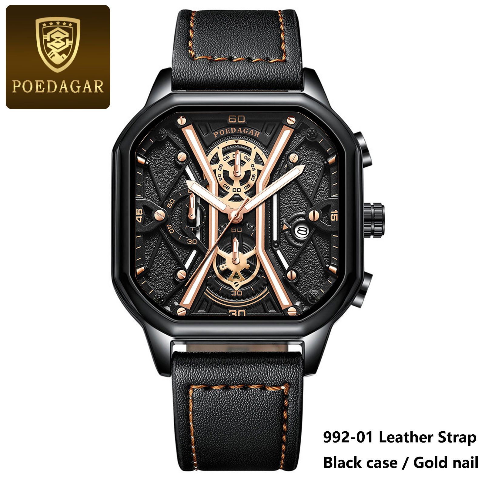 Poedagar Business Casual Quartz Watch Analog Fashion Genuine Men's Watch Stainless Steel PU Leather Strap Luminous Calendar Waterproof mens watch watch for men water proof original Watches for man 922