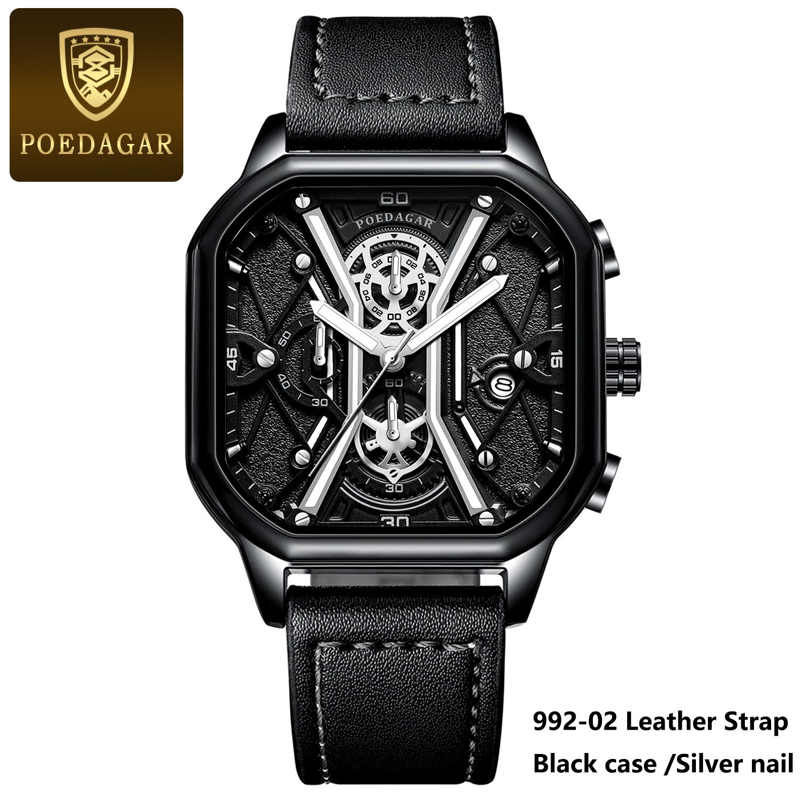 Poedagar Business Casual Quartz Watch Analog Fashion Genuine Men's Watch Stainless Steel PU Leather Strap Luminous Calendar Waterproof mens watch watch for men water proof original Watches for man 922