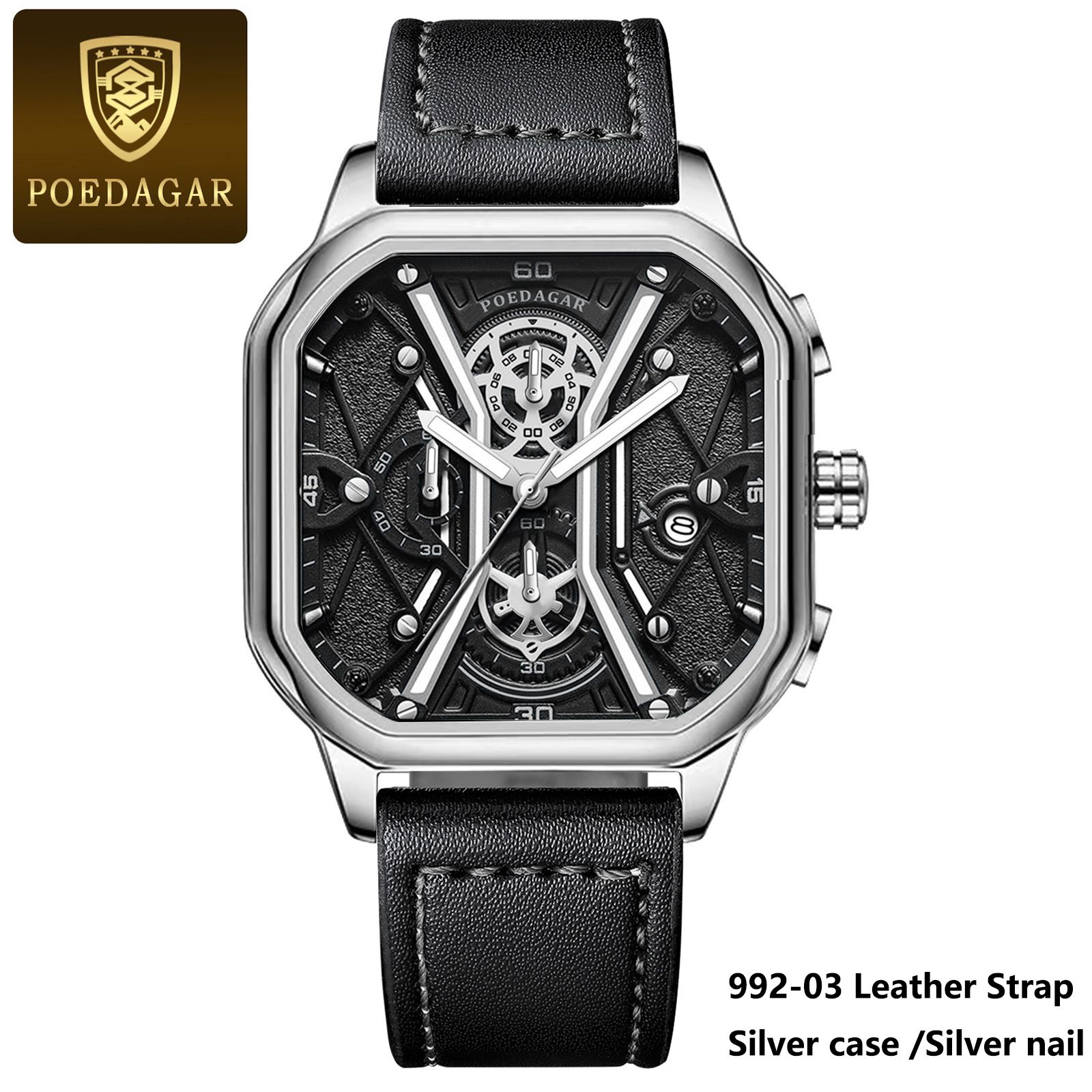 Poedagar Business Casual Quartz Watch Analog Fashion Genuine Men's Watch Stainless Steel PU Leather Strap Luminous Calendar Waterproof mens watch watch for men water proof original Watches for man 922