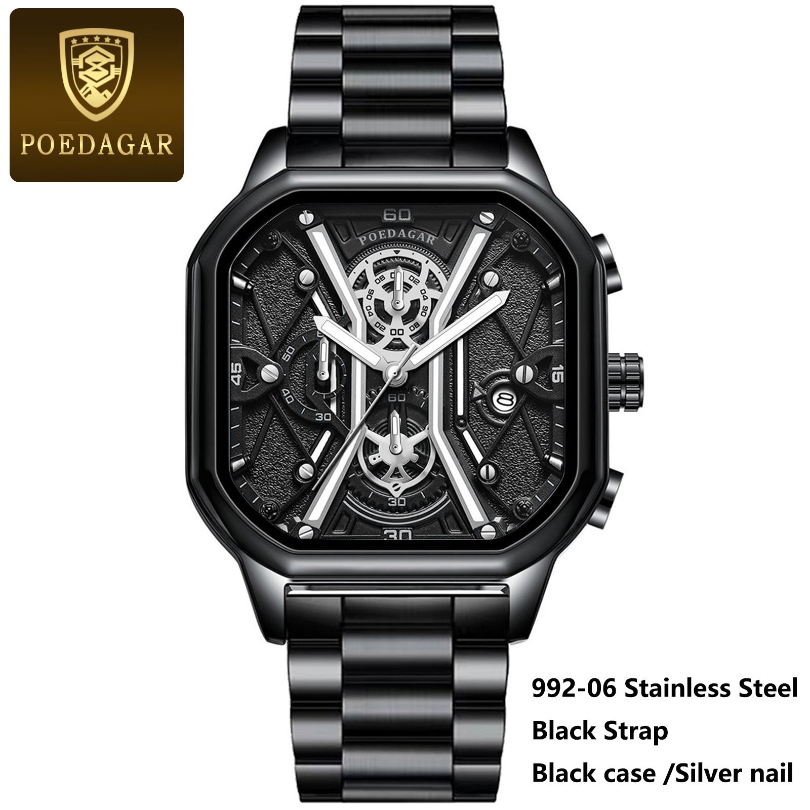 Poedagar Business Casual Quartz Watch Analog Fashion Genuine Men's Watch Stainless Steel PU Leather Strap Luminous Calendar Waterproof mens watch watch for men water proof original Watches for man 922