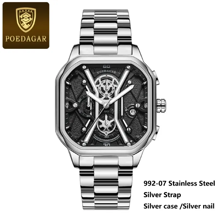 Poedagar Business Casual Quartz Watch Analog Fashion Genuine Men's Watch Stainless Steel PU Leather Strap Luminous Calendar Waterproof mens watch watch for men water proof original Watches for man 922