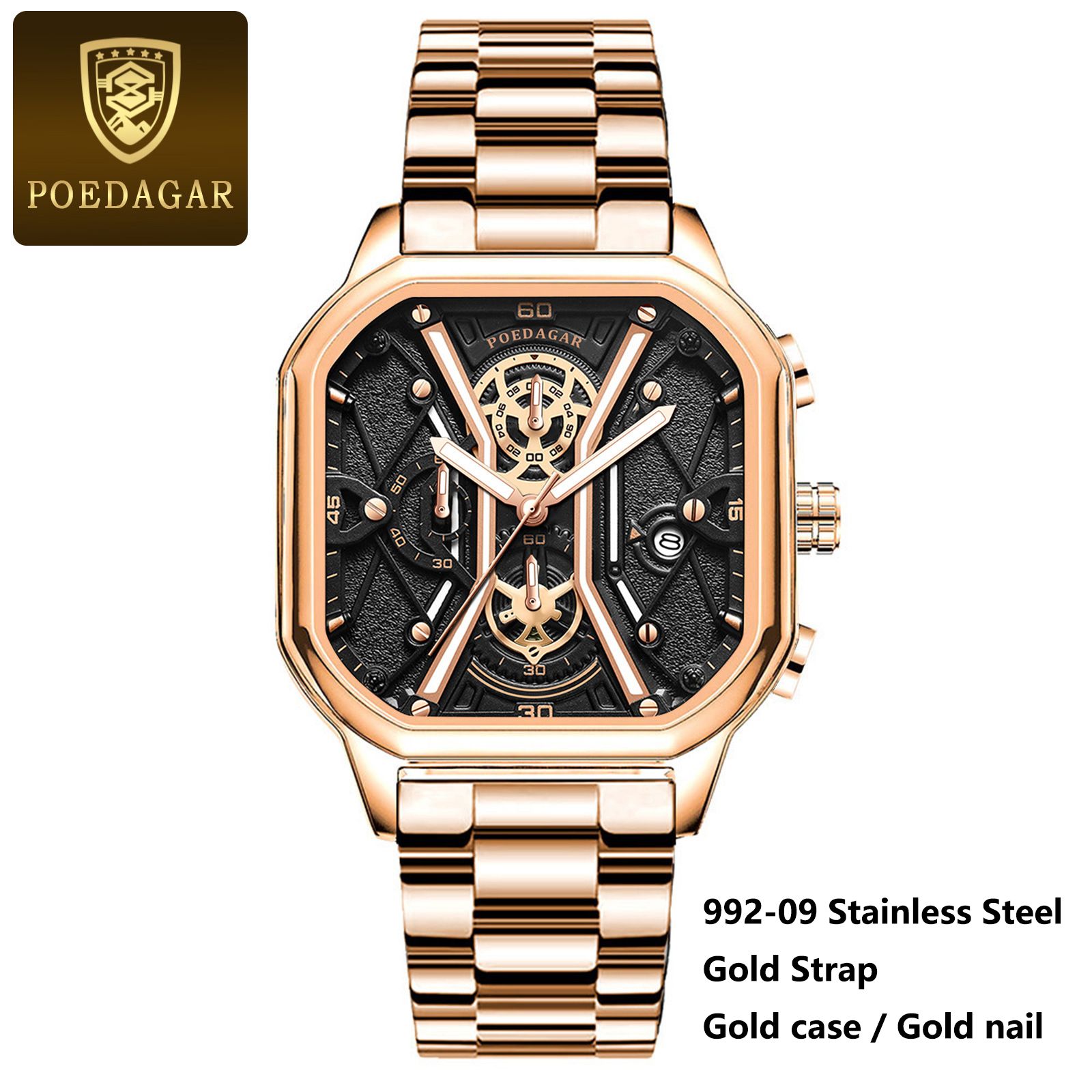 Poedagar Business Casual Quartz Watch Analog Fashion Genuine Men's Watch Stainless Steel PU Leather Strap Luminous Calendar Waterproof mens watch watch for men water proof original Watches for man 922