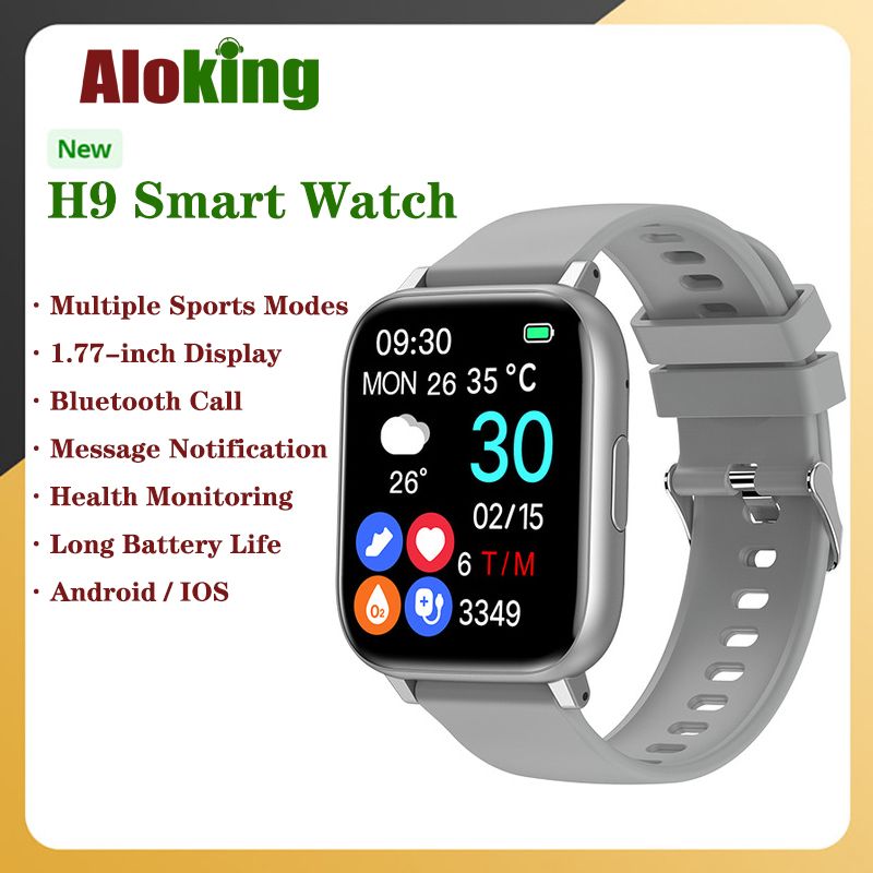 H9 smart watch 1.77inch Touch Screen health monitoring Bluetooth call Smartwatch heart rate blood oxygen monitoring fitness sports watch square watch men's smart watch women's smart watch kids watch