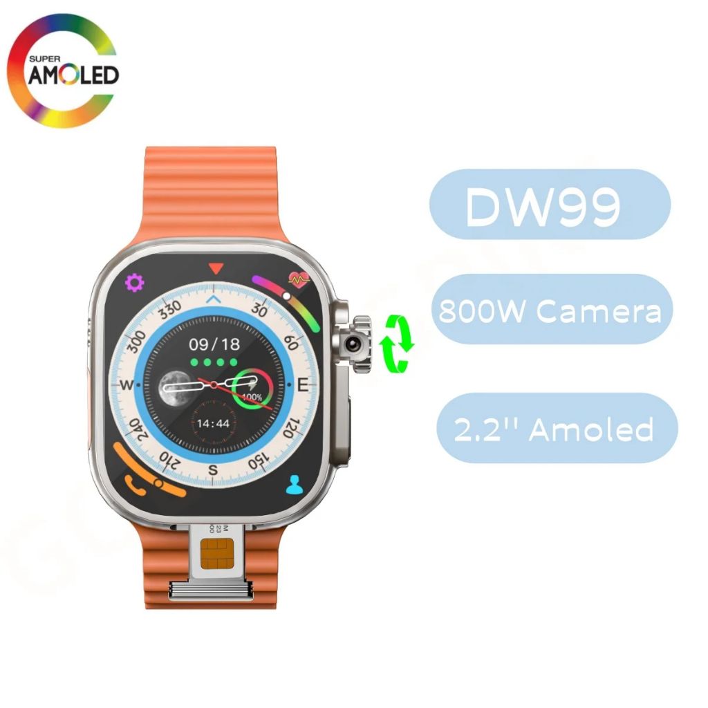 AMOLED 4G Network SIM Card Smartwatch DW99 ultra 2 rotating camera pull-down card download app on Google Store Face recognition Smartwatch heart rate GPS S9 Smart Watch For Men Women Smartwatches