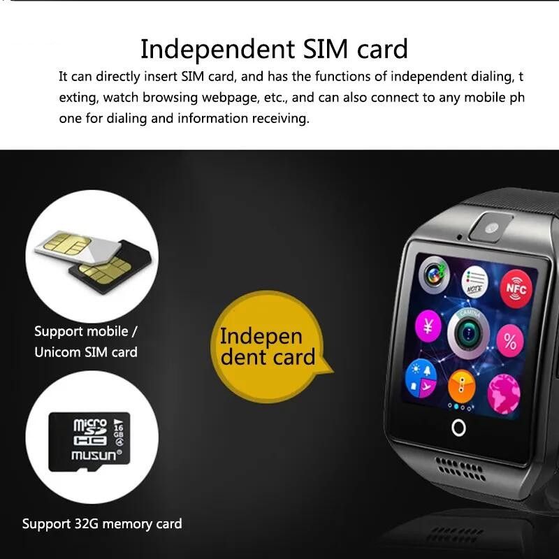 Smart watch Q18 with camera SIM card slot Bluetooth fitness pedometer music player curved screen Bluetooth call Man Smart watch sports watch Unisex Watch Kids Watch Smartwatch Women Wristwatch