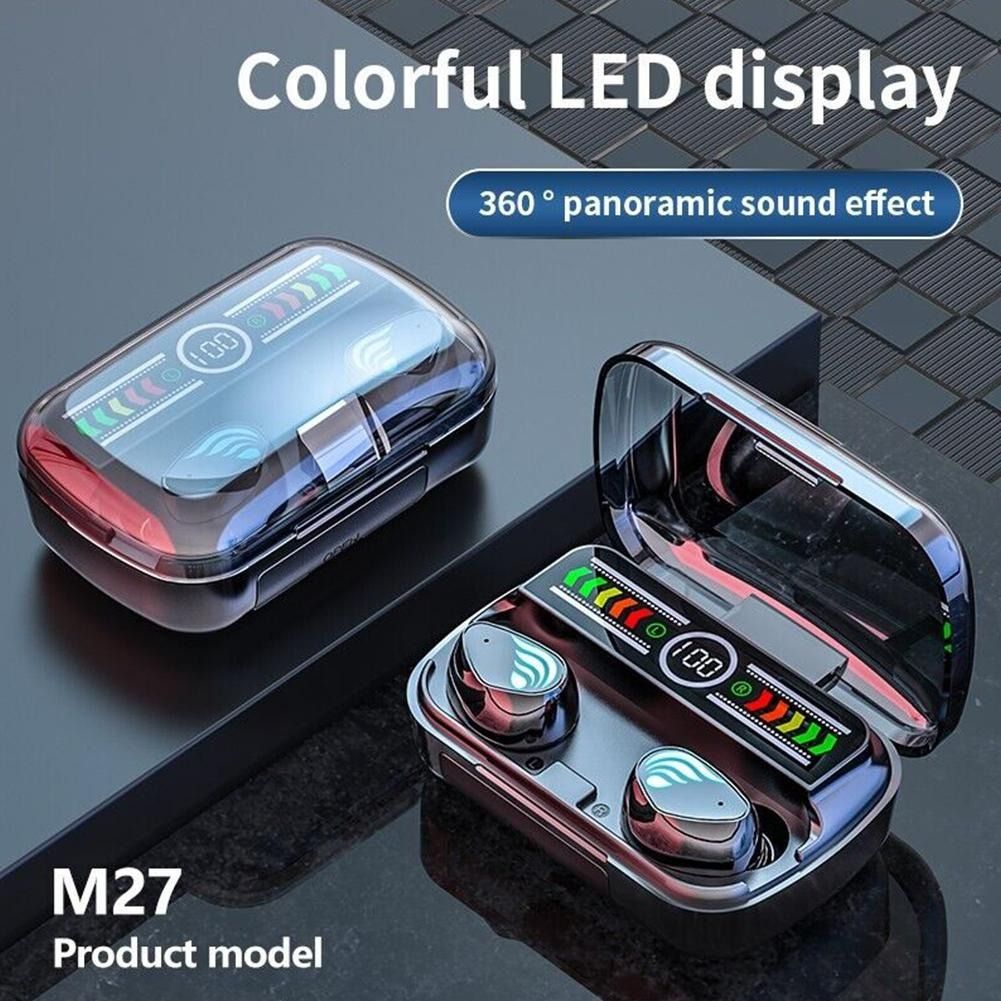 New Wireless Earphone Bluetooth Earphones TWS M27 Gaming Headphone Noise Reduction Low Latency Wireless Earbuds Power Display HiFi Music Earphones BT V5.3 Headset with Type-c Charging Cable Earpods