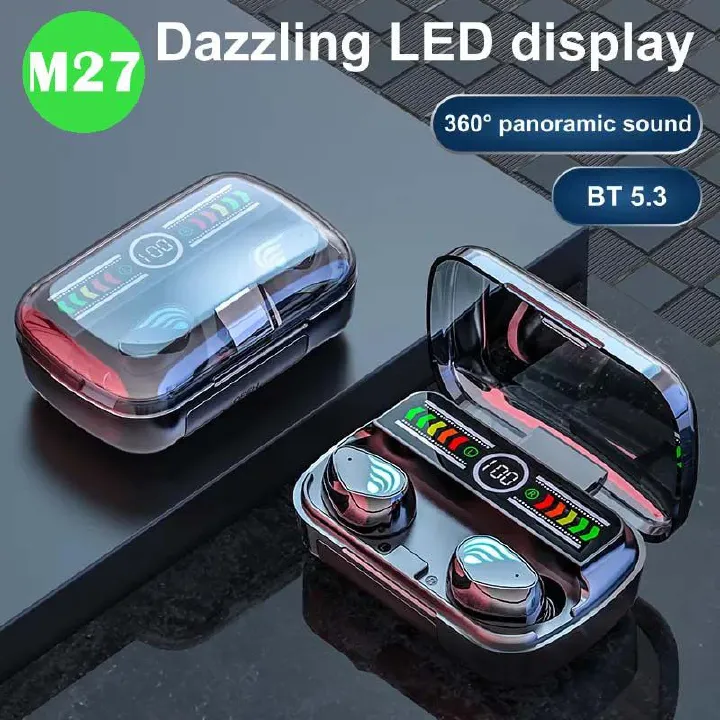 New Wireless Earphone Bluetooth Earphones TWS M27 Gaming Headphone Noise Reduction Low Latency Wireless Earbuds Power Display HiFi Music Earphones BT V5.3 Headset with Type-c Charging Cable Earpods