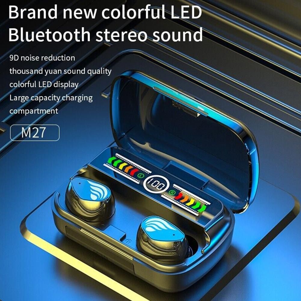 New Wireless Earphone Bluetooth Earphones TWS M27 Gaming Headphone Noise Reduction Low Latency Wireless Earbuds Power Display HiFi Music Earphones BT V5.3 Headset with Type-c Charging Cable Earpods