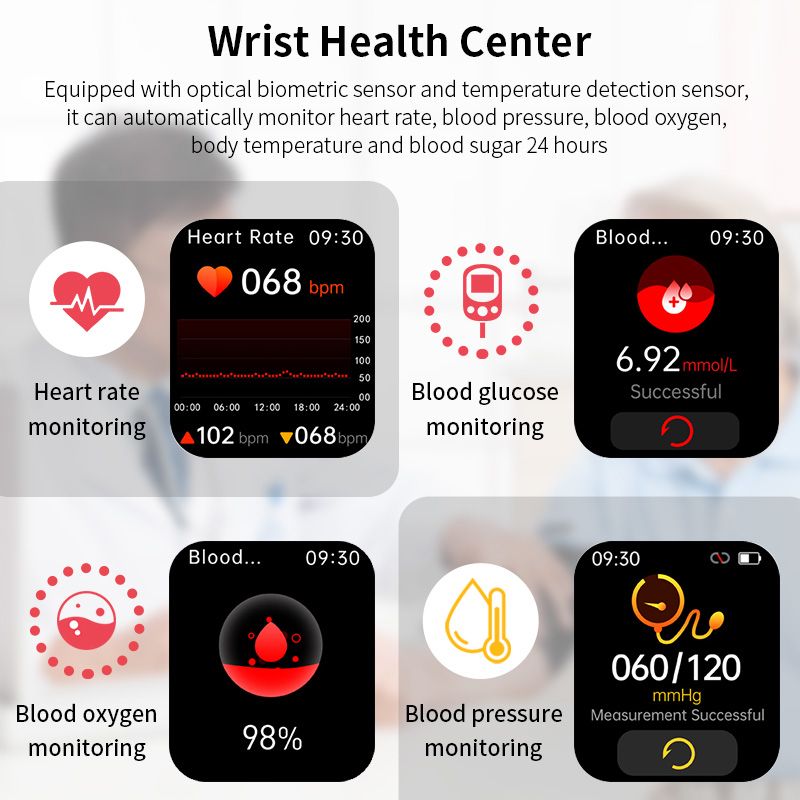 Aloking smart watch for men blood sugar blood pressure monitoring watches waterproof sports fitness smartwatch for woman TPU Stainless Steel Strap Men Smart watch Women Smart watch Kids Smart watch