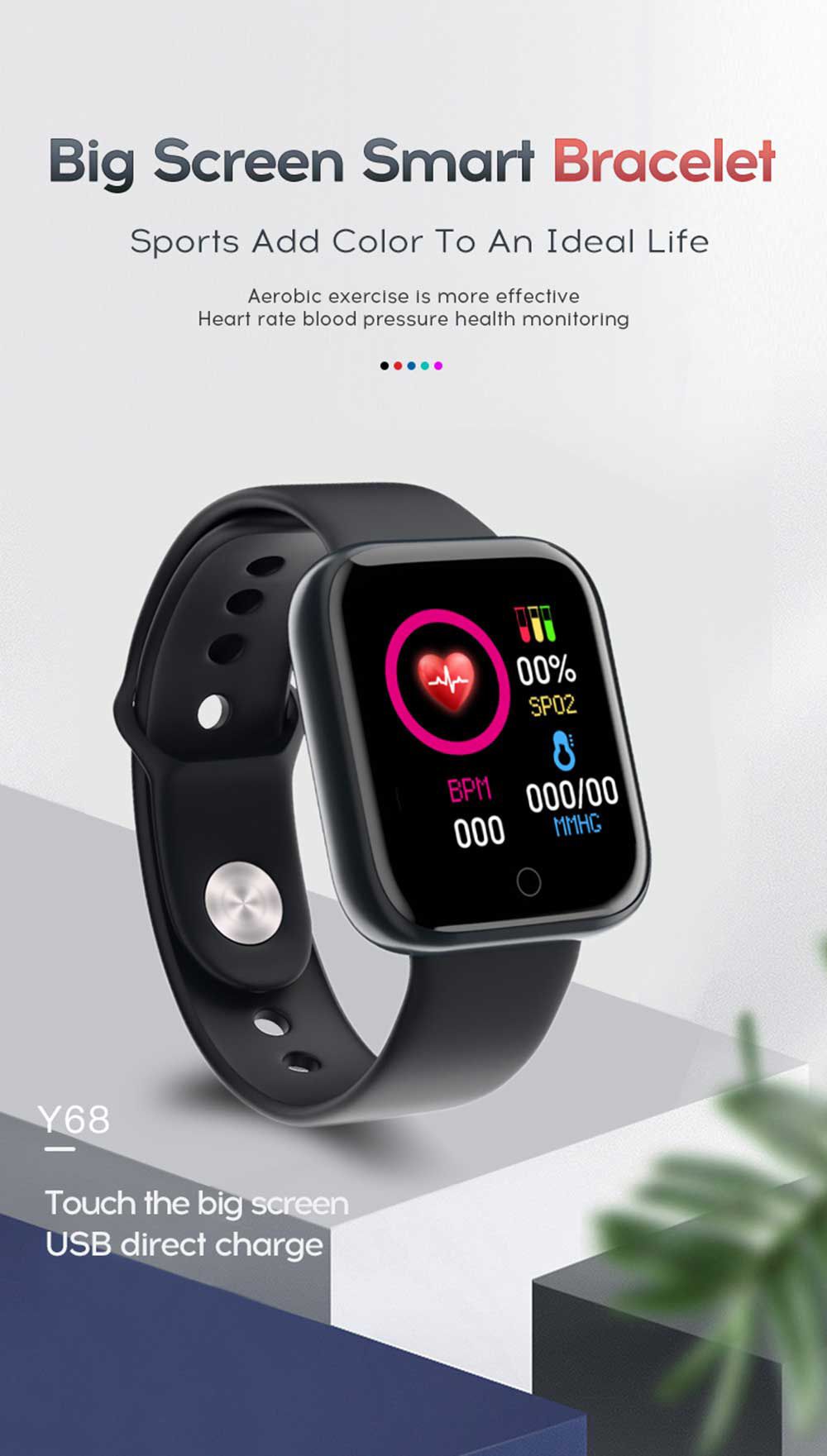 Full Touch Smart Watch Sport Smart Band Smart Bracelet Bluetooth Call Wristband Heart Rate Monitor Fitness Tracker Blood Monitor Women Smartwatch Men Smart Watch Women Y68 Waterproof Wrist Watch D20