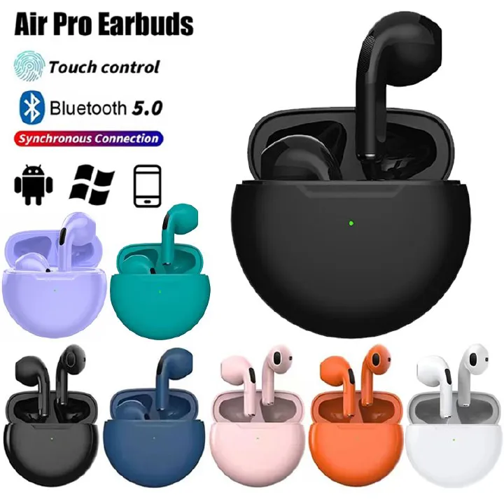 Pro6 TWS Earphone Wireless Bluetooth Touch Control Stereo Headset Build-in MIC Headset Wireless Headphone with Microphone Sport Run earpods for Apple iPhone Air Pro 6 Earphone gaming earbuds for woman