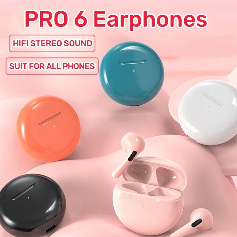 Aloking Earbuds TWS Wireless Air Pro 6 TWS Bluetooth Earphone Wireless Headphone Noise Cancelling HiFi Bass Sport Game Headset Touch Earbuds For iPhone Xiaomi airpods gaming earbuds wireless earpods