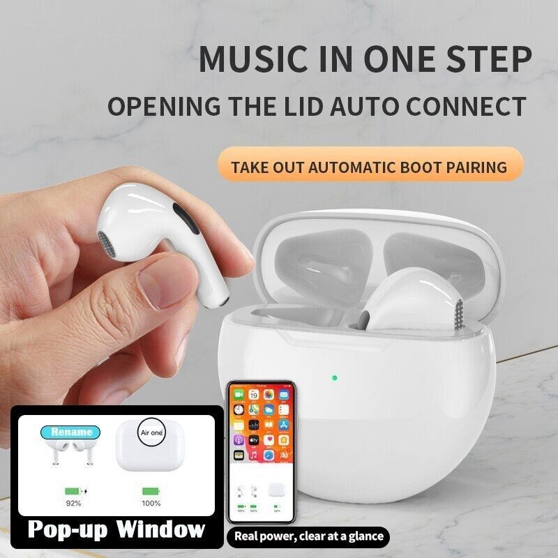 Aloking Earbuds TWS Wireless Air Pro 6 TWS Bluetooth Earphone Wireless Headphone Noise Cancelling HiFi Bass Sport Game Headset Touch Earbuds For iPhone Xiaomi airpods gaming earbuds wireless earpods