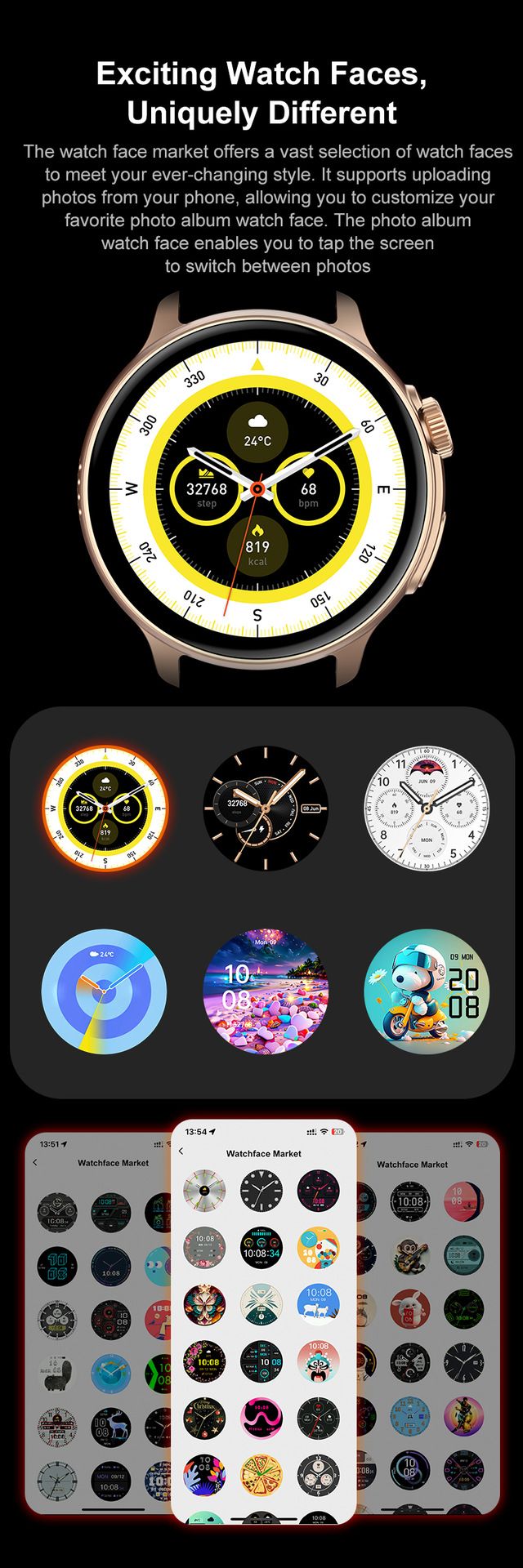 Full Touch Screen Bluetooth Smart Watch AMOLED Round HD Screen 1.43'' Sports Watch Waterproof Smart Watch Heart Rate Monitoring Ultra-Long Battery Life Smartwatches Wrist Watch Men Women Smart watch