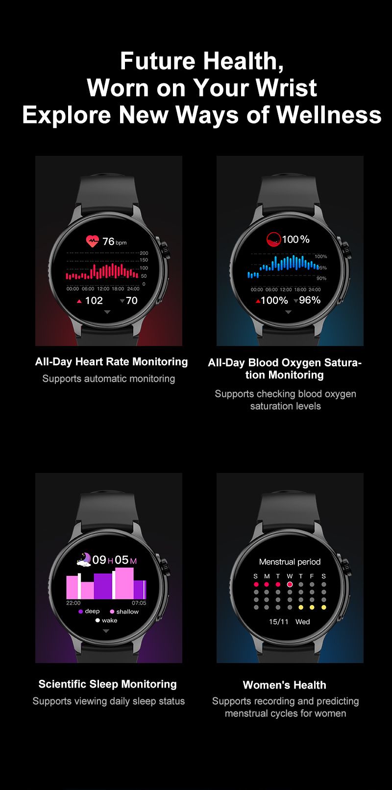 Full Touch Screen Bluetooth Smart Watch AMOLED Round HD Screen 1.43'' Sports Watch Waterproof Smart Watch Heart Rate Monitoring Ultra-Long Battery Life Smartwatches Wrist Watch Men Women Smart watch