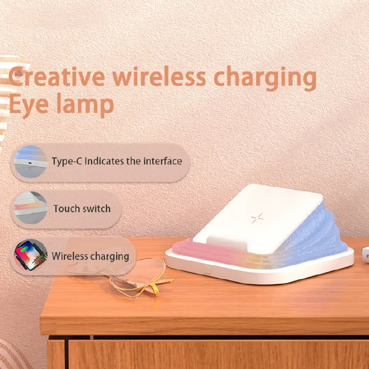 Wireless atmosphere lamp Desk Night Light USB Rechargeable Portable Wireless Charging Foldable Light Atmosphere Bedroom Bedside Table Lamp Novelty Lighting