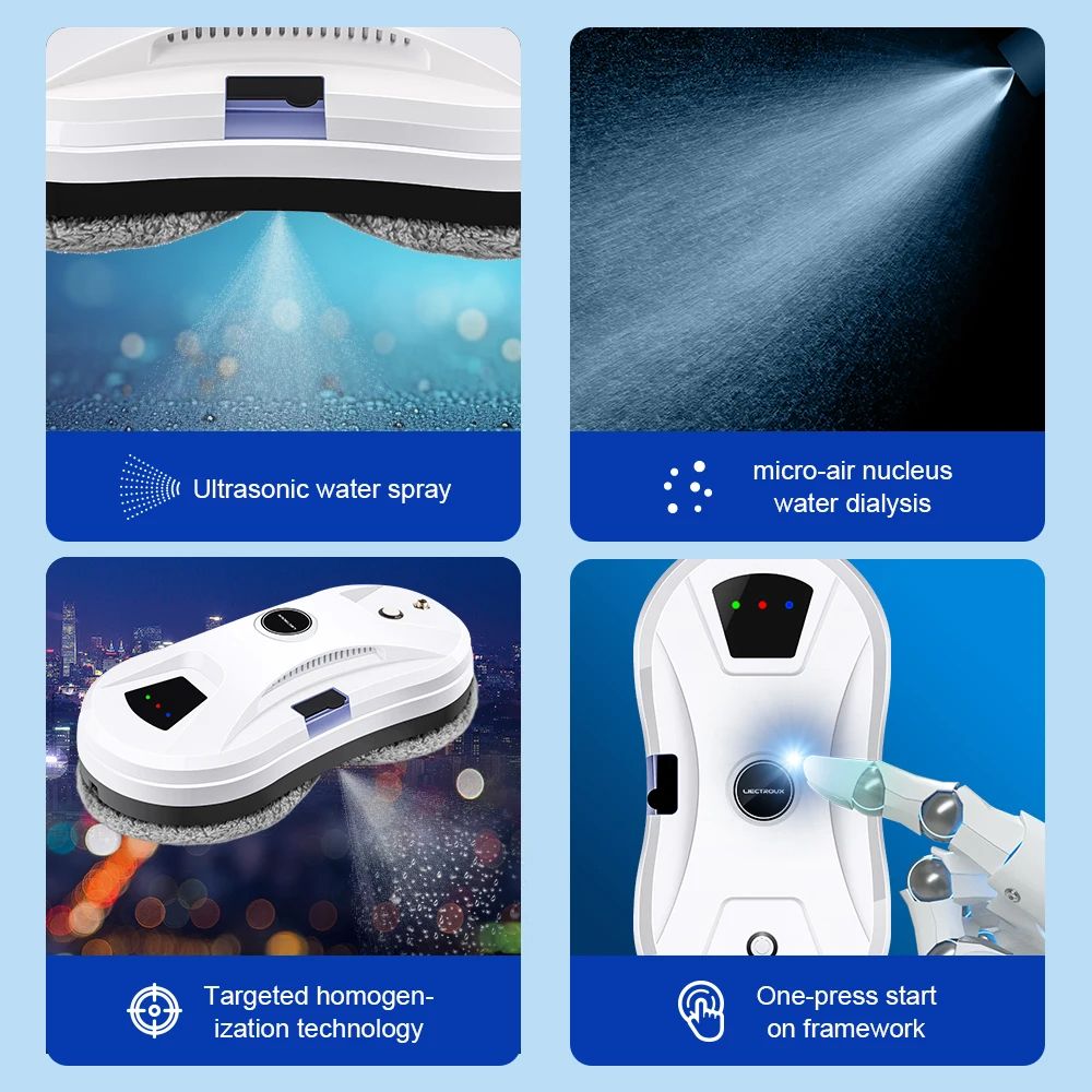 Window Cleaning Robot Ultrasonic Water Spray Ultrathin Window Robot Vacuum Cleaner Glass Wiper Dry & Wet Mopping AI Route Ultrathin Robot Vacuum Cleaner for window Glass