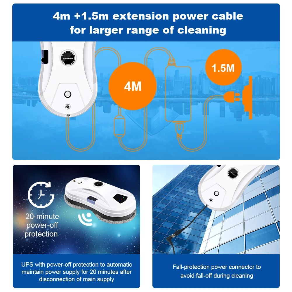 Window Cleaning Robot Ultrasonic Water Spray Ultrathin Window Robot Vacuum Cleaner Glass Wiper Dry & Wet Mopping AI Route Ultrathin Robot Vacuum Cleaner for window Glass