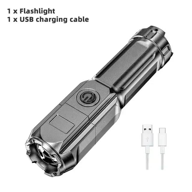 4 Lighting Mode Strong LED Flashlights Telescopic Zoom Tactical Torch USB 18650 Portable Spotlight Long-Range Camping Flashlight