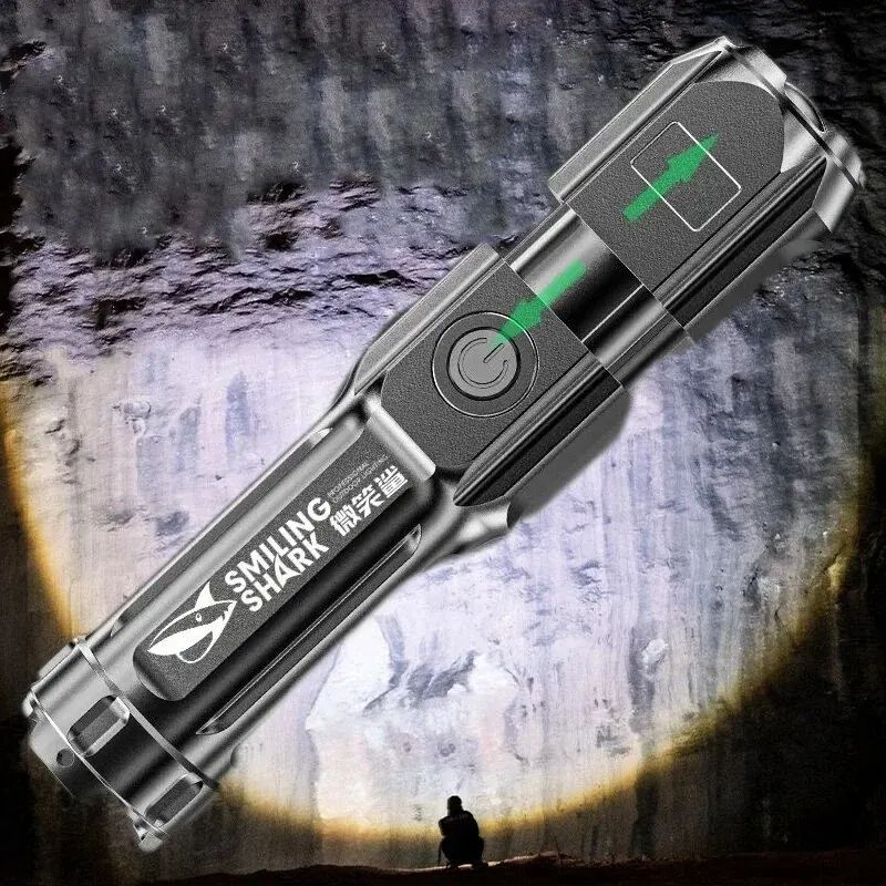 4 Lighting Mode Strong LED Flashlights Telescopic Zoom Tactical Torch USB 18650 Portable Spotlight Long-Range Camping Flashlight