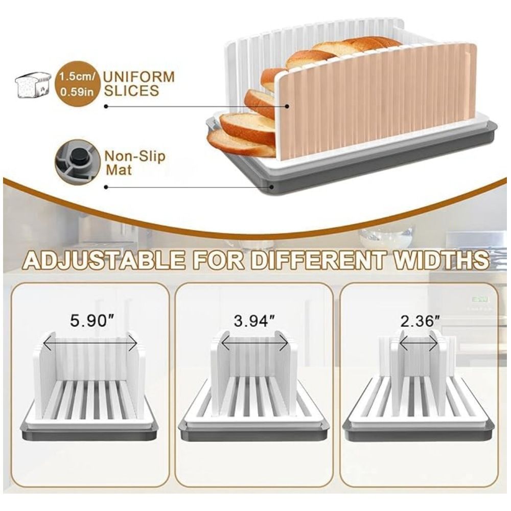 1pc Adjustable Bread Slicer Guide Toast Bread Slicer Stand Foldable Loaf Cutter Rack Baking Tool Cutting Guide Sandwich Cutter Mold Plastic Slicing Tool with Crumb Tray
