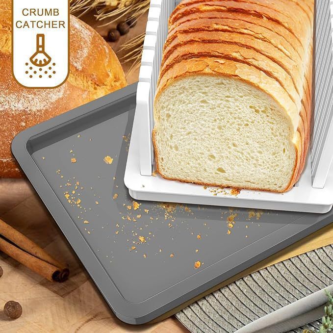 1pc Adjustable Bread Slicer Guide Toast Bread Slicer Stand Foldable Loaf Cutter Rack Baking Tool Cutting Guide Sandwich Cutter Mold Plastic Slicing Tool with Crumb Tray