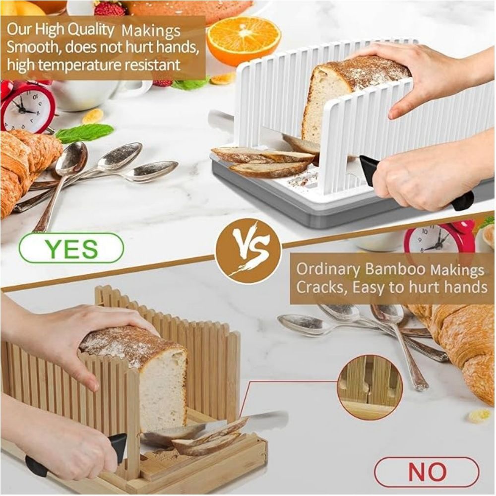 1pc Adjustable Bread Slicer Guide Toast Bread Slicer Stand Foldable Loaf Cutter Rack Baking Tool Cutting Guide Sandwich Cutter Mold Plastic Slicing Tool with Crumb Tray