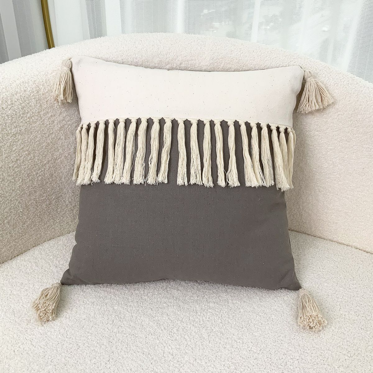 45x45cm Ins bohemian Pillowcase Tufted Lumbar Living Room Sofa Pillow Lumbar Pillow Retro Solid Color Cushion Cover Lumbar Cushion