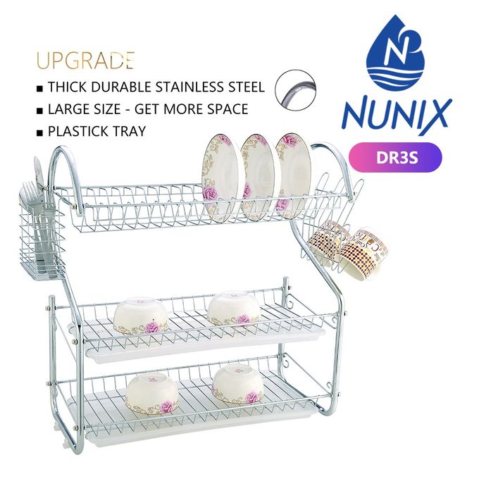 Nunix Dish Rack - 3 Tier - With Drain Board.