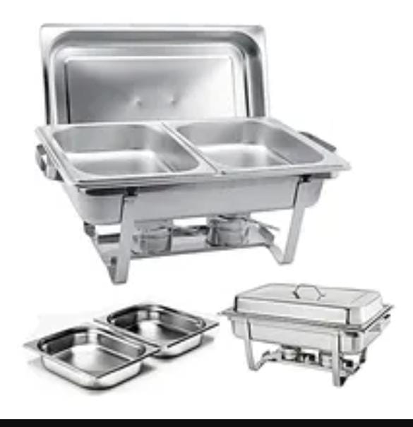 Stainless Steel Chaffing Dish Warmer -Double Tray. Our Stainless Steel  Rectangular Dish is Ideal for Buffets, Hotel Breakfast Areas, Brunches, Catering, Parties, Wedding Banquets and Self-Service Env