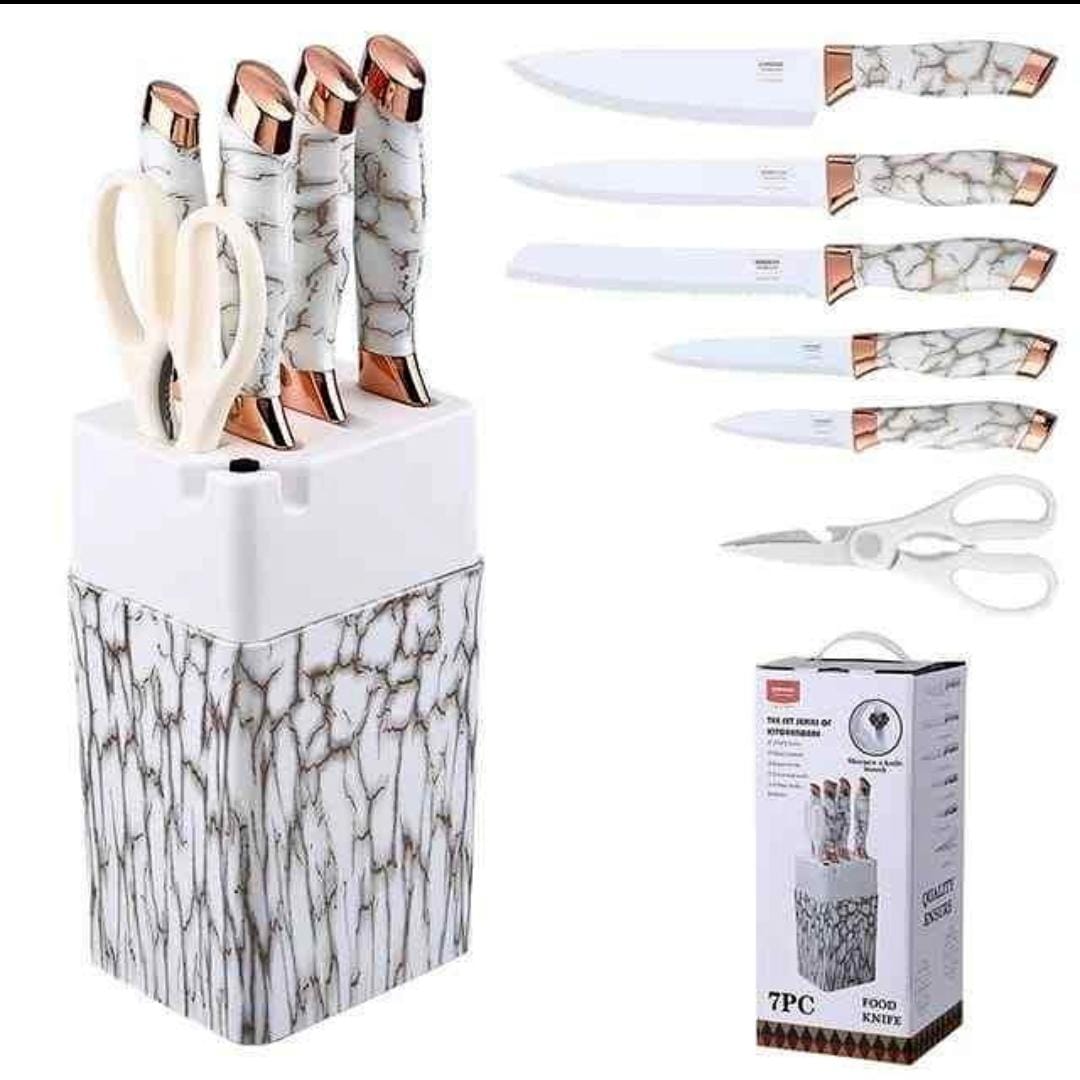7pc Marble profile knife set  block stand has a sharpener Knife Sets