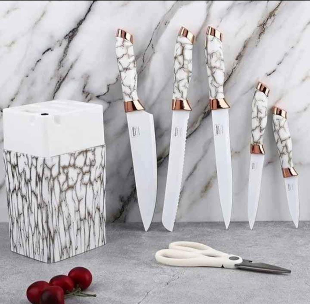 7pc Marble profile knife set  block stand has a sharpener Knife Sets