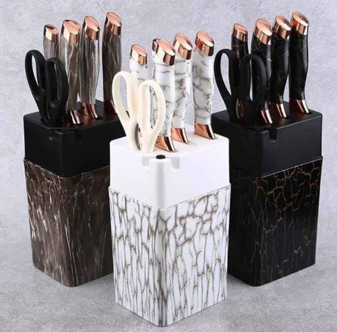 7pc Marble profile knife set  block stand has a sharpener Knife Sets