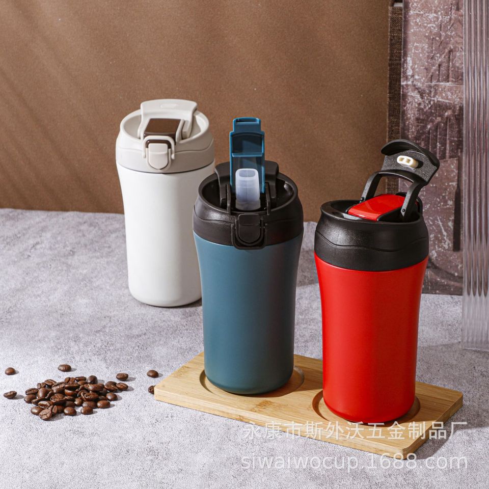 400ml unbreakable coffee thermocup with 2 locking outlets Stainless Steel Coffee Cup 400ML Thermos Mug Leak-Proof Thermos Travel Thermal Vacuum Flask Insulated Cup Water Bottle