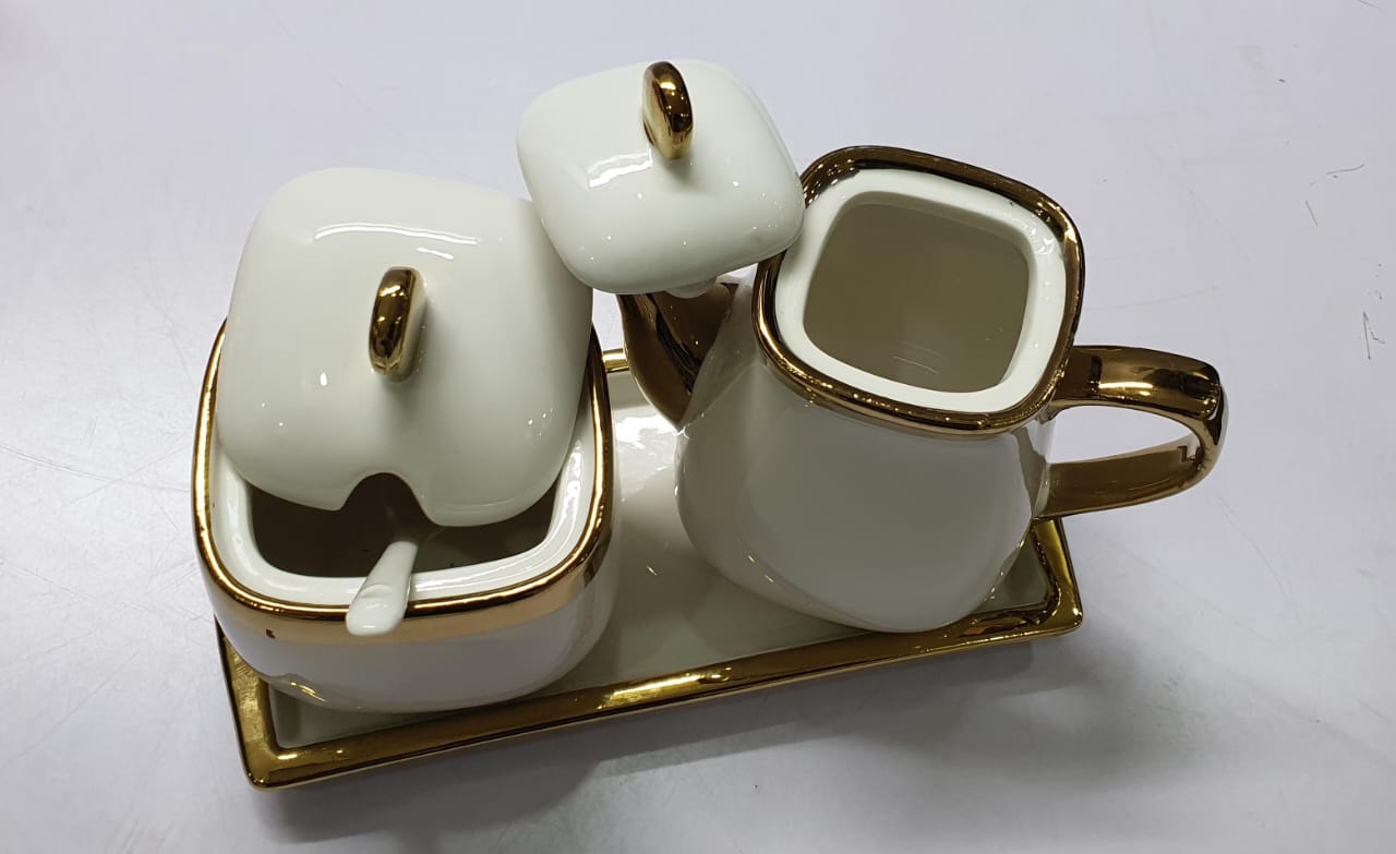 Executive home fashion 3in1 4ceramic set - 250ml sugar dish, 400ml kettle, + matching tray