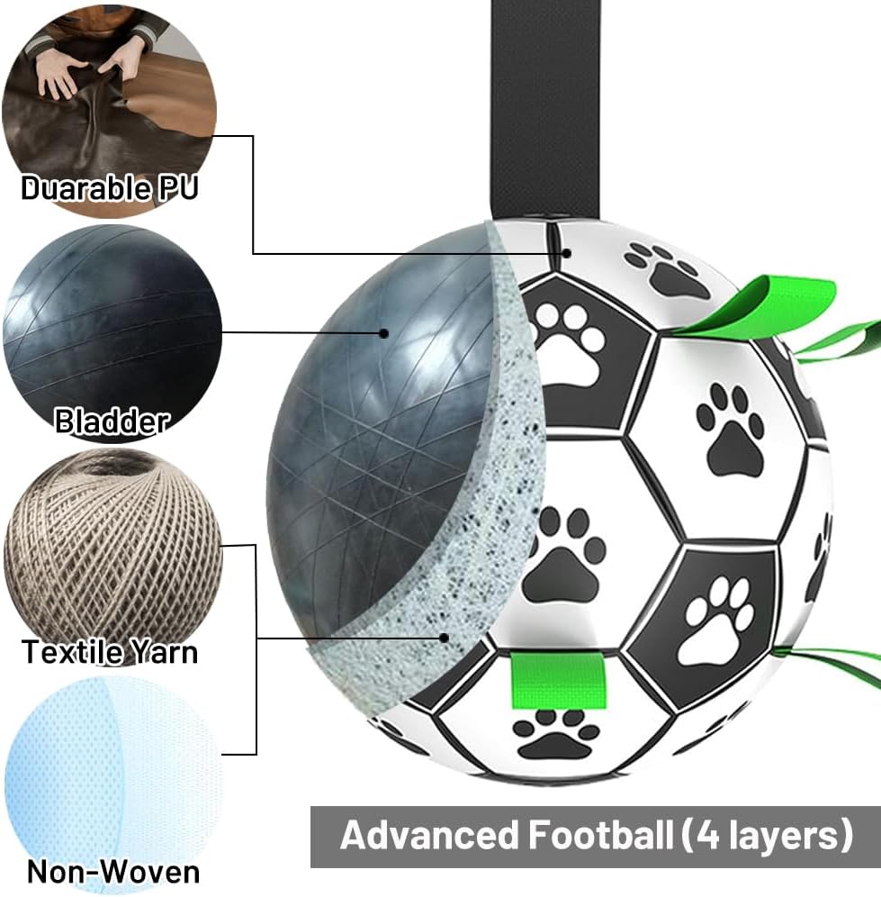 Dog Toys Soccer Ball with Straps, 15cm World Cup Interactive Dogs Toys for Tug of War, Yard Game, Water Toy, Herding Ball for Dogs Small & Medium, Puppy Birthday Gifts Outdoor Jolly Ball Boredom Buste