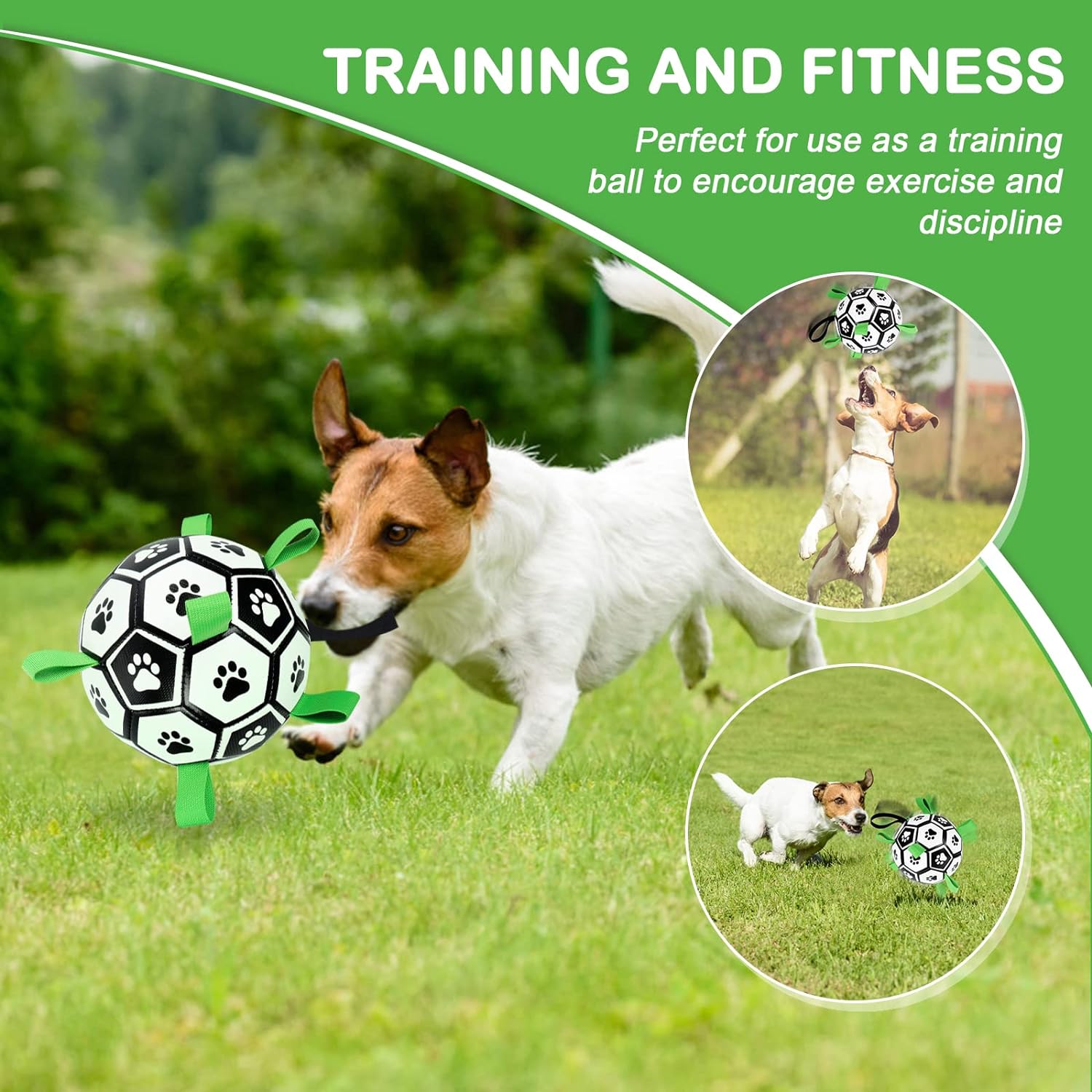 Dog Toys Soccer Ball with Straps, 15cm World Cup Interactive Dogs Toys for Tug of War, Yard Game, Water Toy, Herding Ball for Dogs Small & Medium, Puppy Birthday Gifts Outdoor Jolly Ball Boredom Buste
