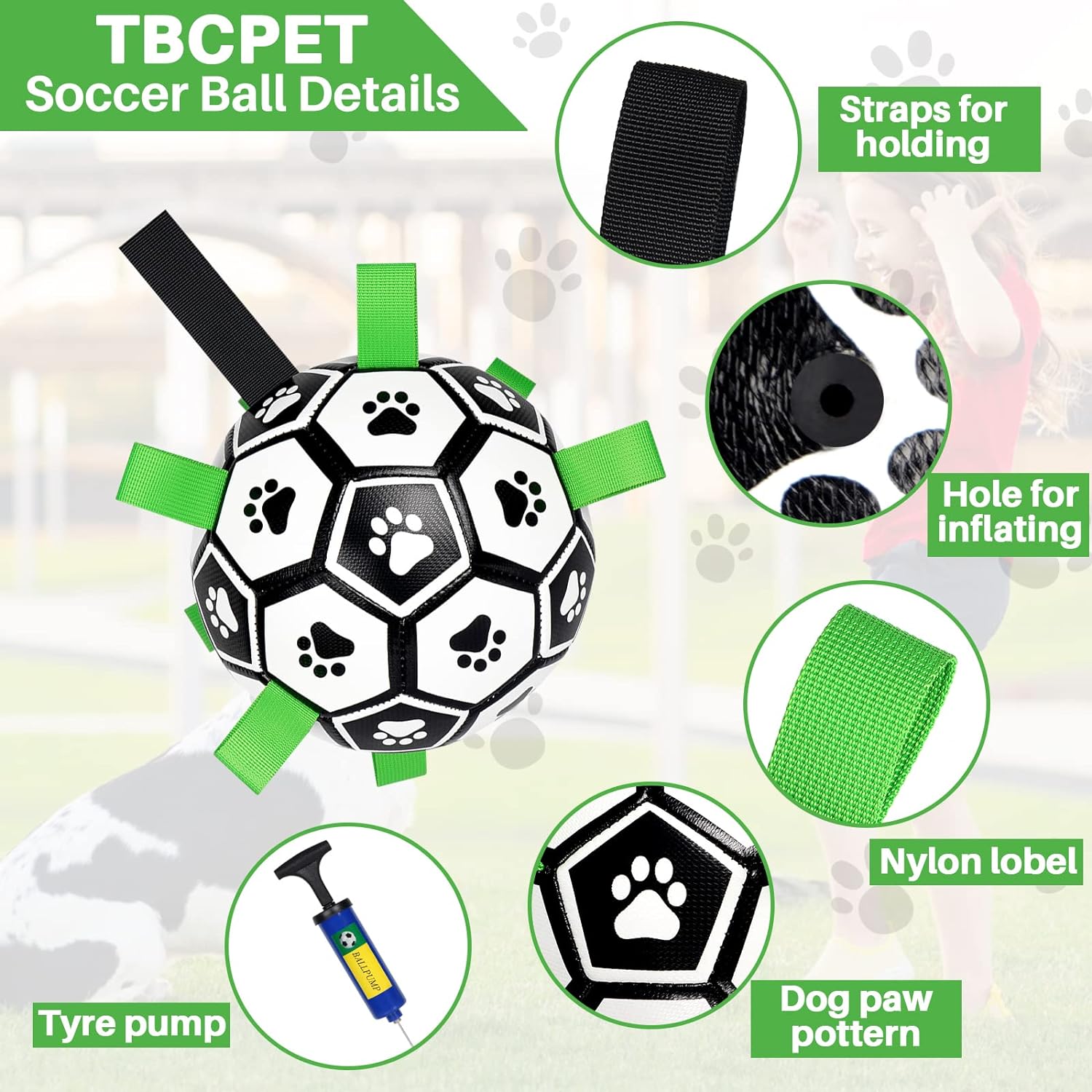 Dog Toys Soccer Ball with Straps, 15cm World Cup Interactive Dogs Toys for Tug of War, Yard Game, Water Toy, Herding Ball for Dogs Small & Medium, Puppy Birthday Gifts Outdoor Jolly Ball Boredom Buste