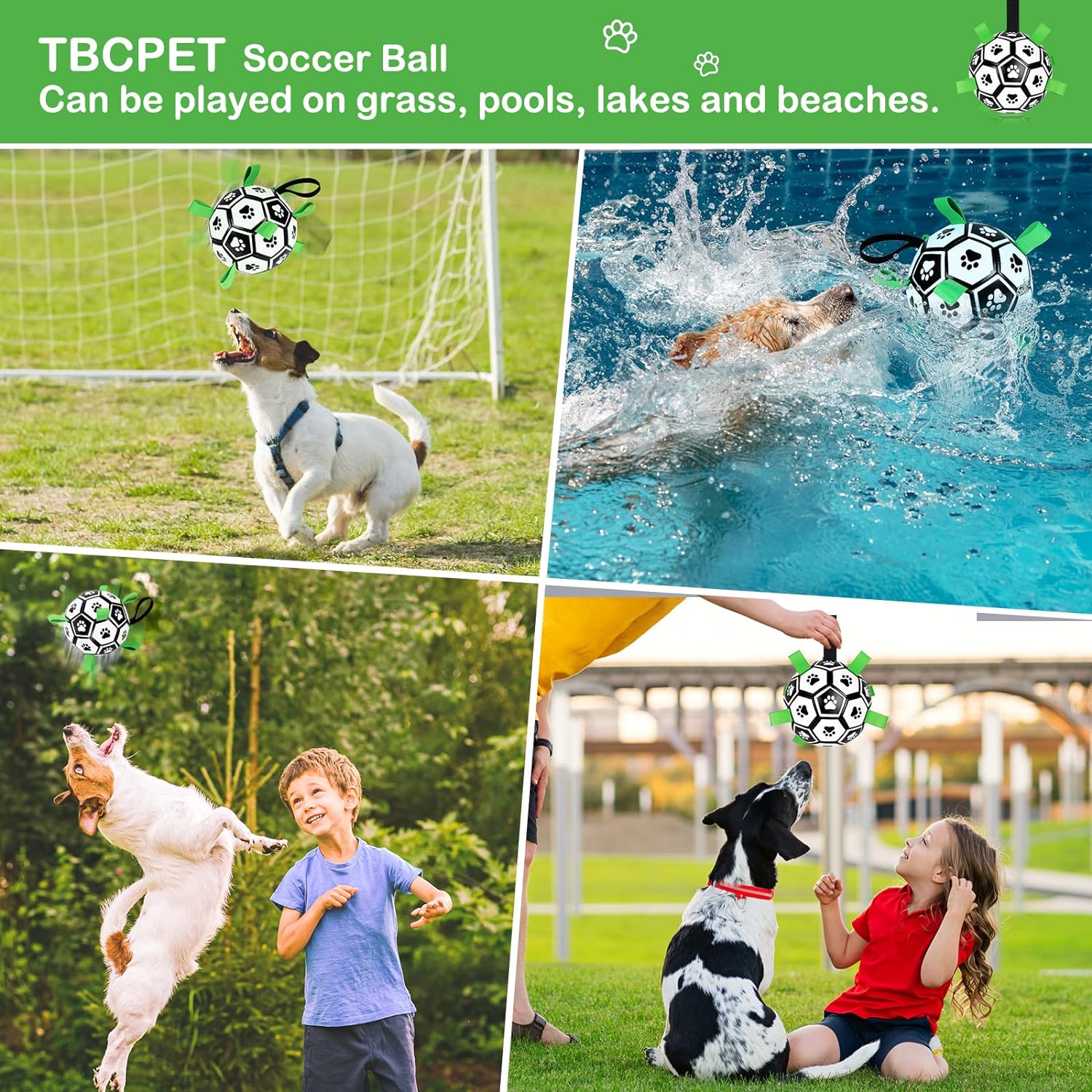 Dog Toys Soccer Ball with Straps, 15cm World Cup Interactive Dogs Toys for Tug of War, Yard Game, Water Toy, Herding Ball for Dogs Small & Medium, Puppy Birthday Gifts Outdoor Jolly Ball Boredom Buste