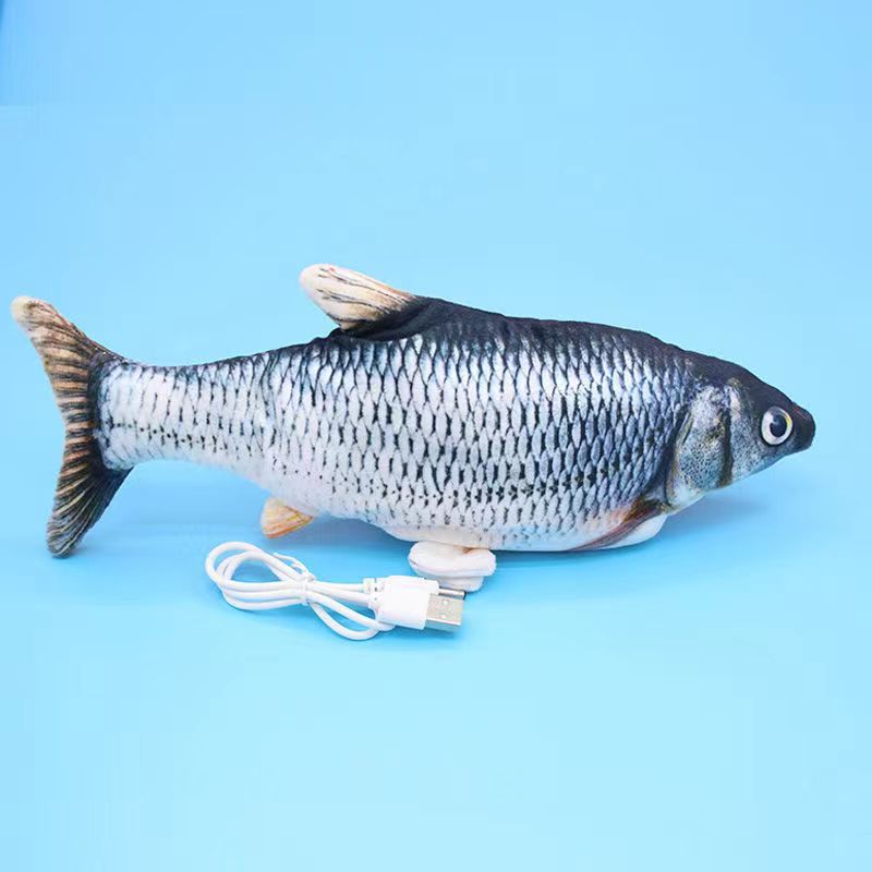 Electric Dog Cat Toy Floppy Fish USB Charged Moving Cat Kicker Fish Toy Moving Tail With Catnip Realistic Flopping Fish Pet Toy Plush Interactive Wiggle Fish Toy for Cats Small Dogs, Machine-Washable