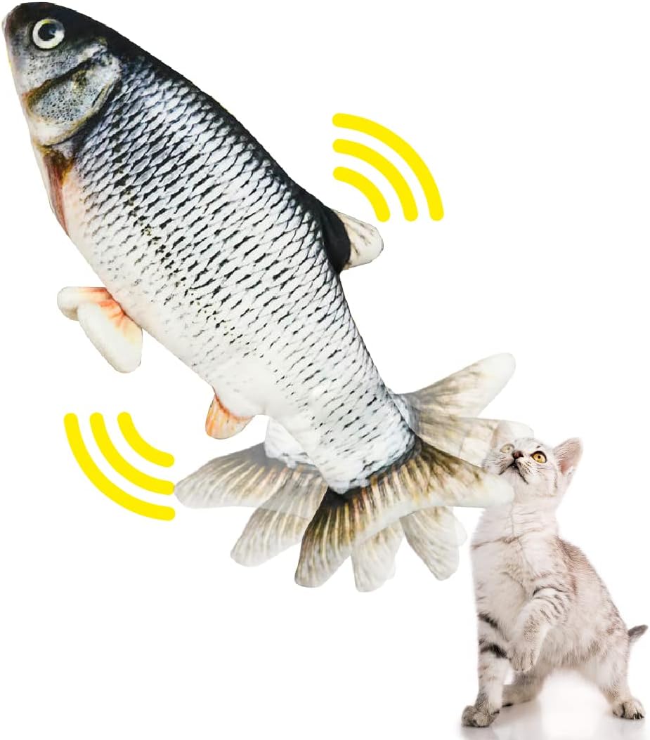 Electric Dog Cat Toy Floppy Fish USB Charged Moving Cat Kicker Fish Toy Moving Tail With Catnip Realistic Flopping Fish Pet Toy Plush Interactive Wiggle Fish Toy for Cats Small Dogs, Machine-Washable